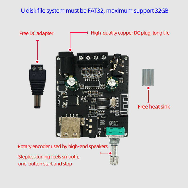 50Wx2 BT 5.0 Wireless Audio Digital Power Amplifier Infinite Tuning Stereo Board Amp Dual Chan
