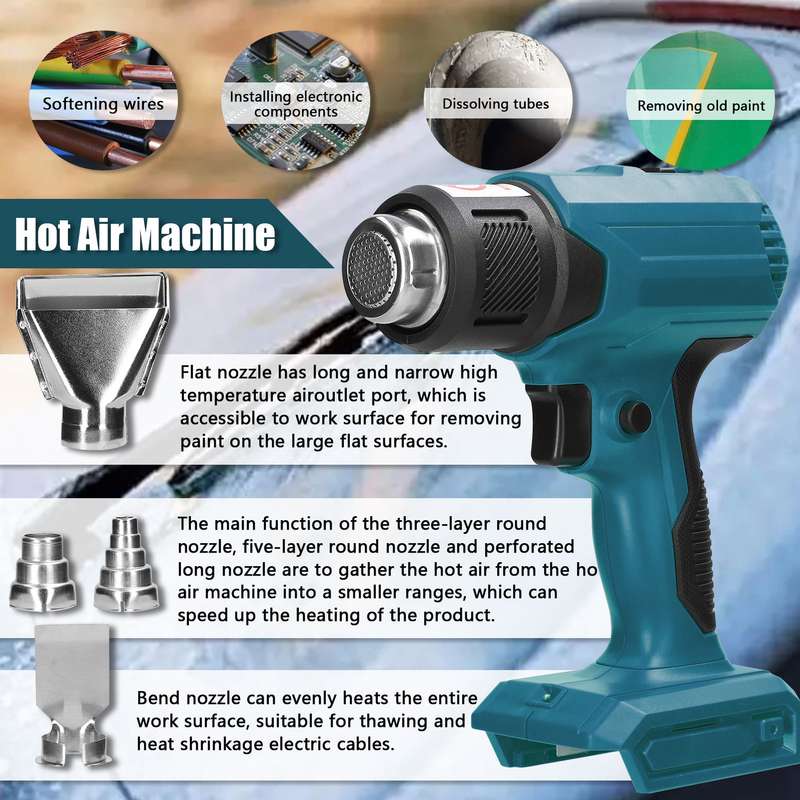 Cordless Handheld Hot Air Machine Lithium Rechargeable Heating Equipment Temperatures Adjustable Pow