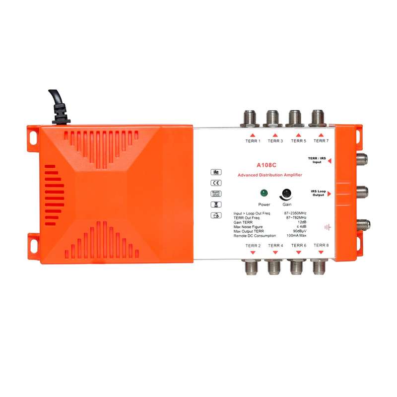 Professional 8 Way Distribution Amplifier with IRS Loop-through Terrestrial TV and Radio Distr