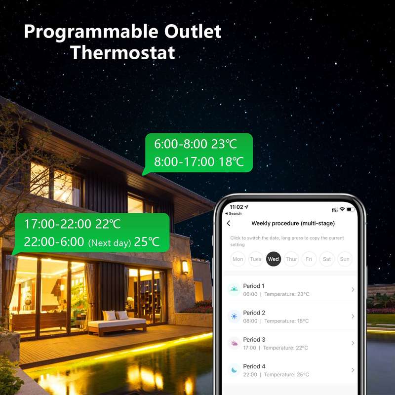 Programmable Smart Wifi Thermostat Plug Outlet Mini Temperature Controller 10A Plug-in Socket APP Co