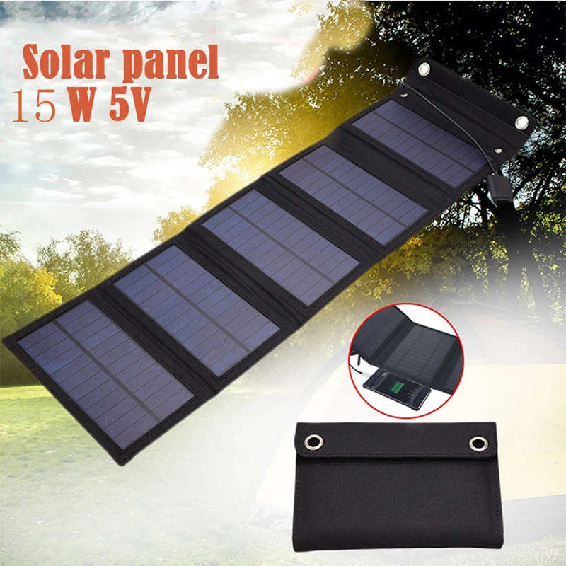 Monocrystalline Silicon 15W Outdoor Camping Hiking USB Solar Panel Portable Solar Power Recharger Mo