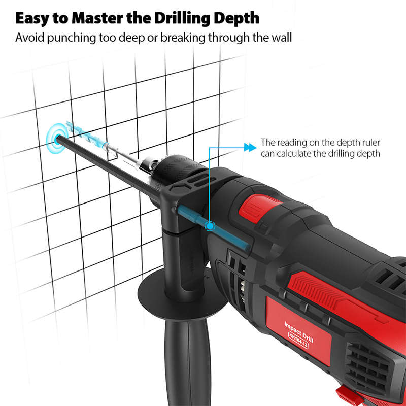 Hammer Drill Impact Drill 850W 3000 RPM Hand Electric Drill with 360 Rotating Handle Hammer and Dri