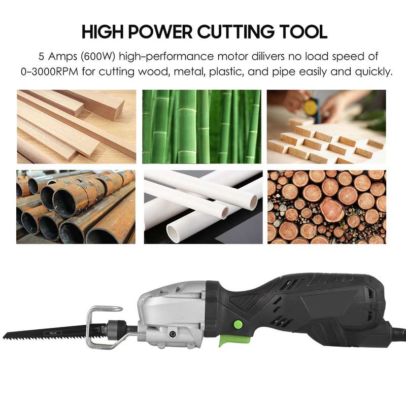 600W 5-Amp Mini Compact Reciprocating Saw Corded Reciprocating-type Saw 6.6ft Extra Long Cable Varia
