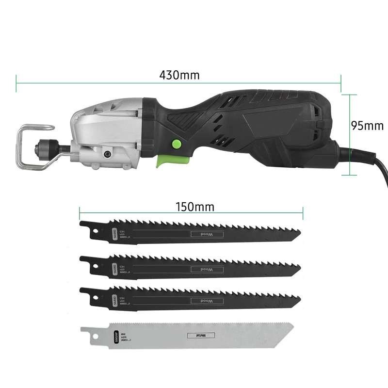 600W 5-Amp Mini Compact Reciprocating Saw Corded Reciprocating-type Saw 6.6ft Extra Long Cable Varia