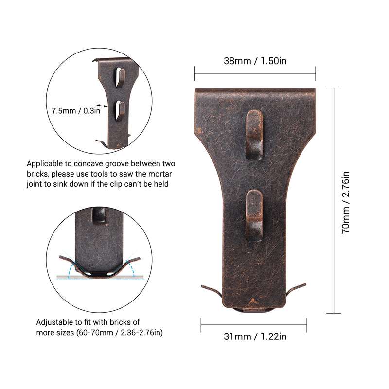 10 PCS Brick Hook Clip Outdoor Hanging Hooks for 60-70mm Brick in Height No Drilling Sliding
