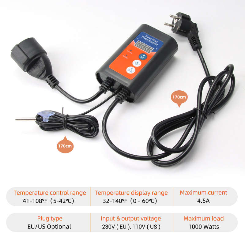 Digital Heat Mat Thermostat 1000W 110V 41-108 Temperature Controller with LED Display for See