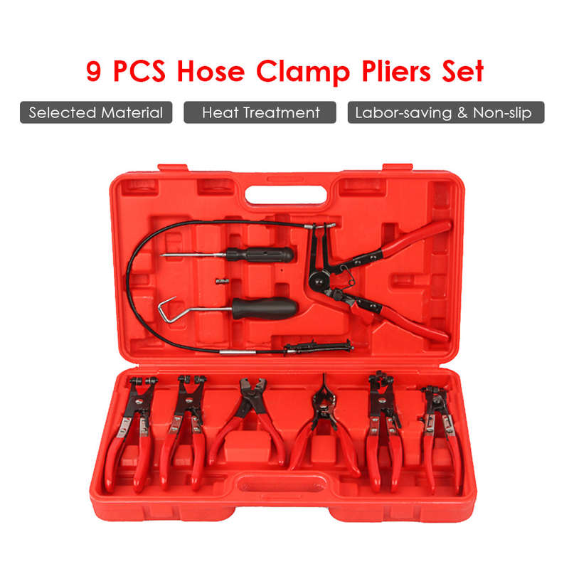 9 PCS Flexible Wire Long Reach Hose Clamp Pliers Kit Automobile Hose Remover Pliers Fuel Oil