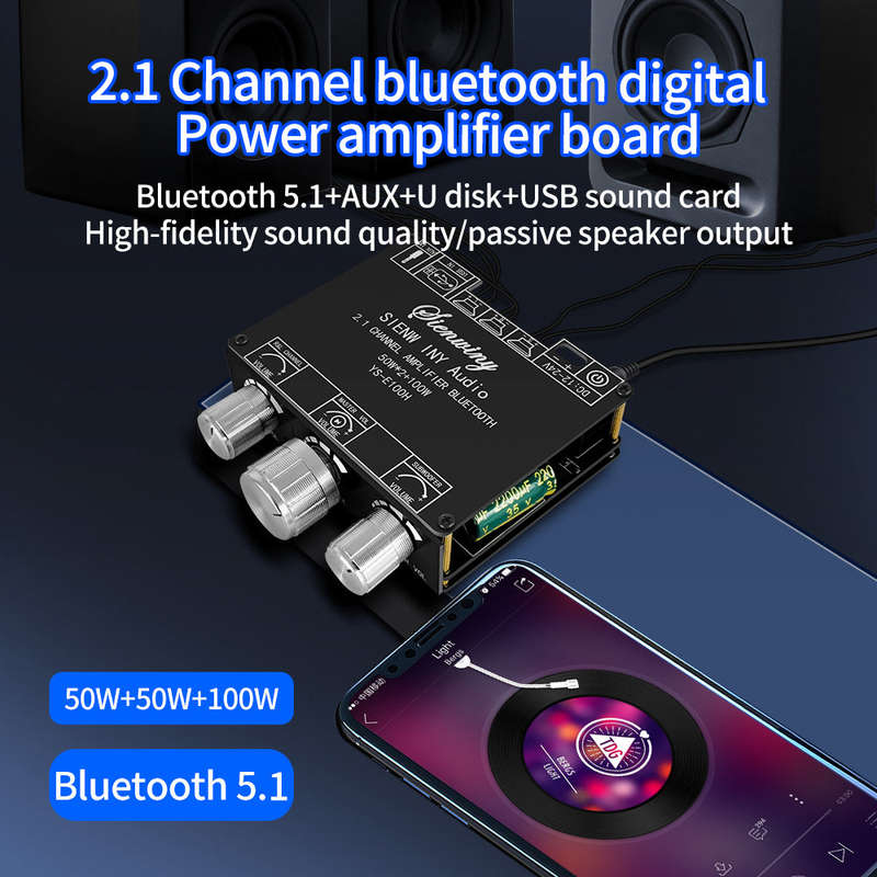 2.1 Channel BT 5.1 Digital Audio Amplifier Board Module High and Low Tone Subwoofer Support AU