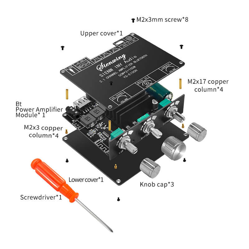 2.1 Channel BT 5.1 Digital Audio Amplifier Board Module High and Low Tone Subwoofer Support AU