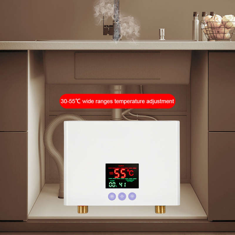 Instant Water Heater 3KW Mini Electric Tankless Water Heater Wall-Mounted with LED Display 3-L