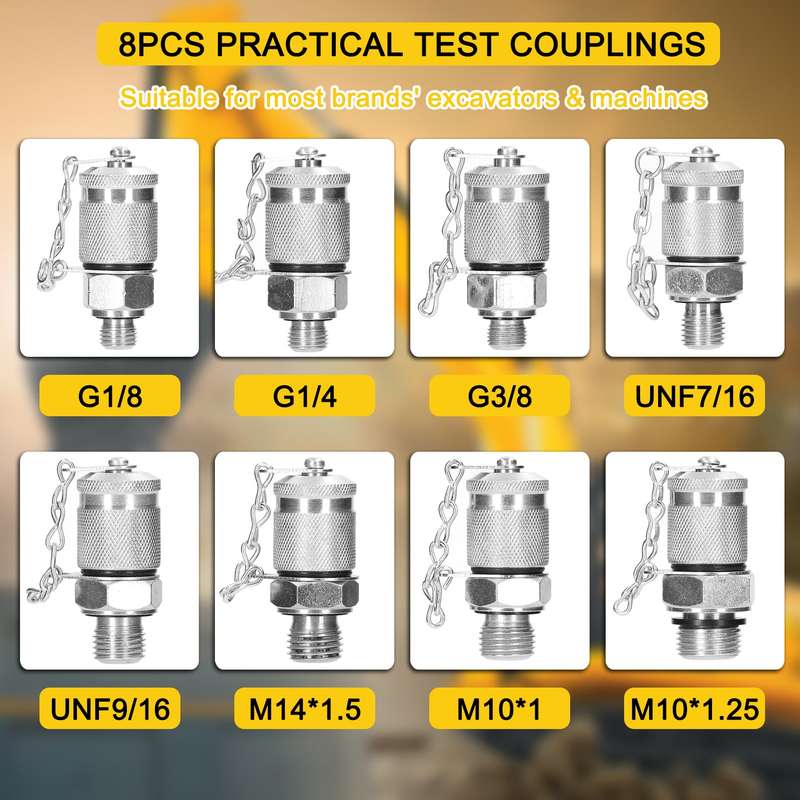 Hydraulic Pressure Gauge Kit Excavator Hydraulic Pressure Meauring Device with 9 Couplings 3 P