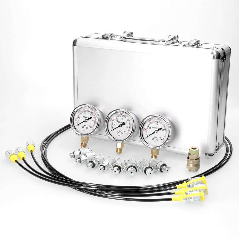 Hydraulic Pressure Gauge Kit Excavator Hydraulic Pressure Meauring Device with 9 Couplings 3 P