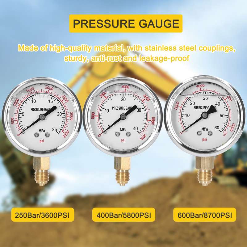 Hydraulic Pressure Gauge Kit Excavator Hydraulic Pressure Meauring Device with 9 Couplings 3 P