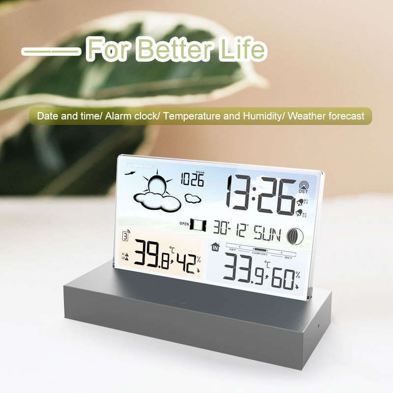 Digital Alarm Clock Temperature Humidity Weather Forecast Electronics Desktop Table Watch AA B
