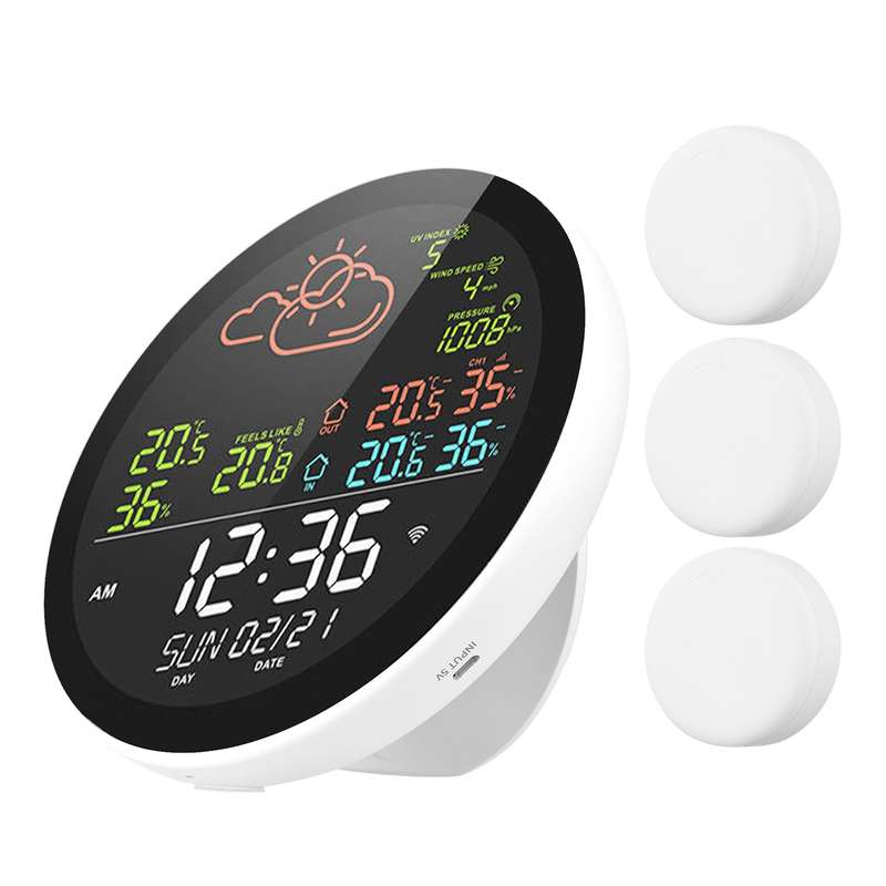 Tuya Wifi Smart Weather Station with Clock Indoor and Outdoor Temperature & Humidity Meter Mul