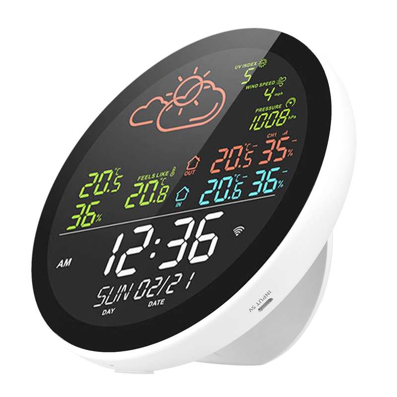 Tuya Wifi Smart Weather Station with Clock Indoor and Outdoor Temperature & Humidity Meter Mul