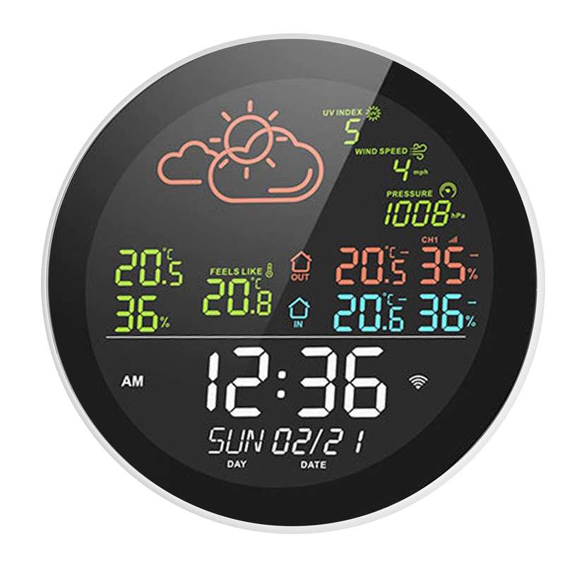 Tuya Wifi Smart Weather Station with Clock Indoor and Outdoor Temperature & Humidity Meter Mul