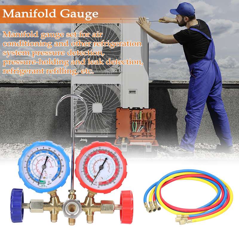 Manifold Gauge Set Air Conditioning Refrigerant Charging Tool Brass Dual-Valve Pressure Gauge