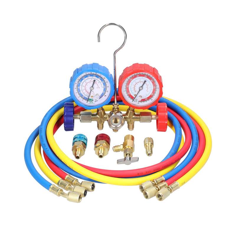Manifold Gauge Set Air Conditioning Refrigerant Charging Tool Brass Dual-Valve Pressure Gauge