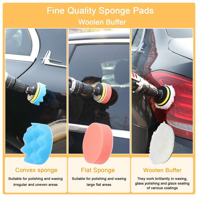 38PCS Car Polishing Pads Waxing Buffing Sponge Pad Kit Set for Car Polisher Buffer Waxer Sander Poli