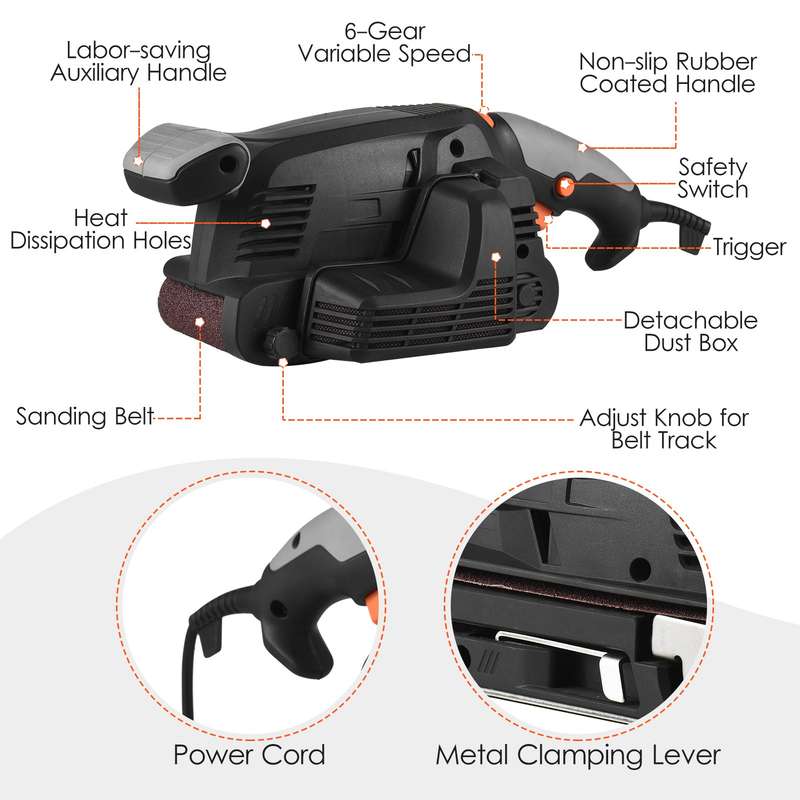 600W Electric Belt Sander for Wood Variable Speed Power Sander Woodworking Polishing Machine with 12