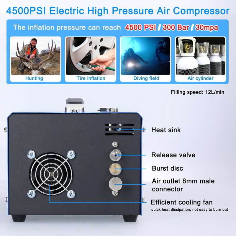 4500PSI Electric High Pressure Air Compressor with Barometer Intelligent Portable Automatic S
