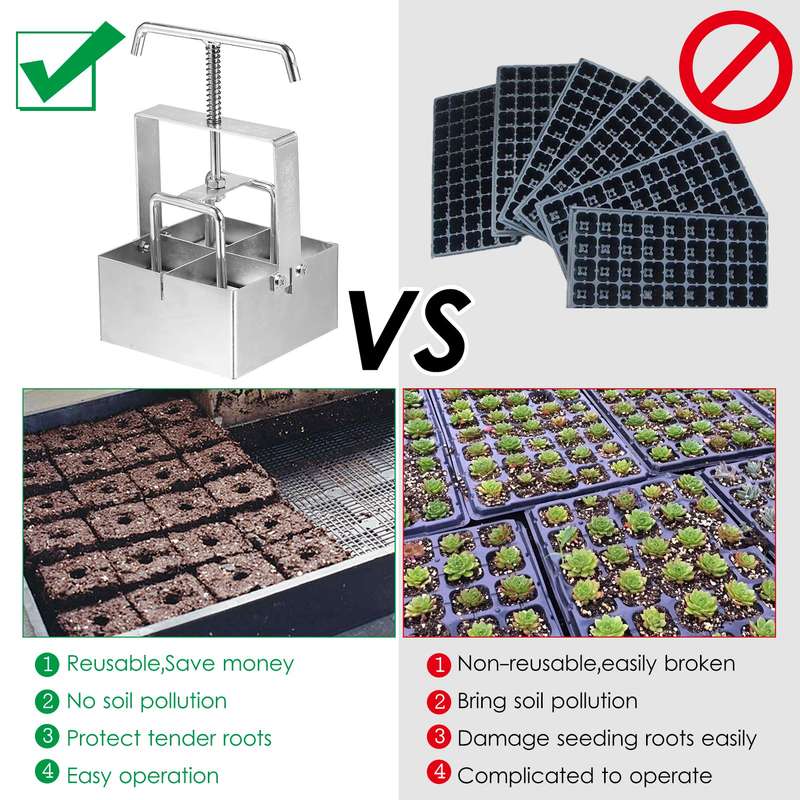 Handheld Soil Blocker 2-Inch Soil Block Maker Soil Blocking Tool with Dibbles Dibbers for Garden Cul