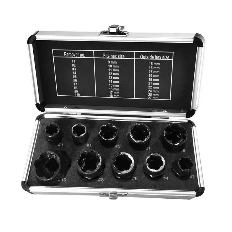 11PCS Impact Bolt & Nut Remover Set Bolt Extractor Removal Tool Set 9-19mm with Socket Adapter