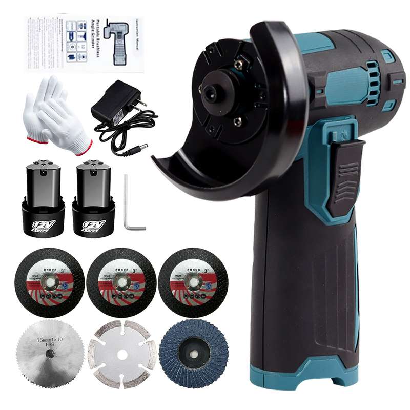 12V Cordless Brush Angle Grinder Kit, Ginding disc 3 Inch/76mm, Lightweight Angle Grinder Tool w/ 2P