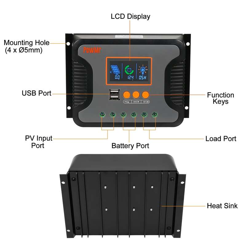 80A Solar Power Controller PWM Battery Charging Controller 12V-48V Lithium Battery Solar Charg
