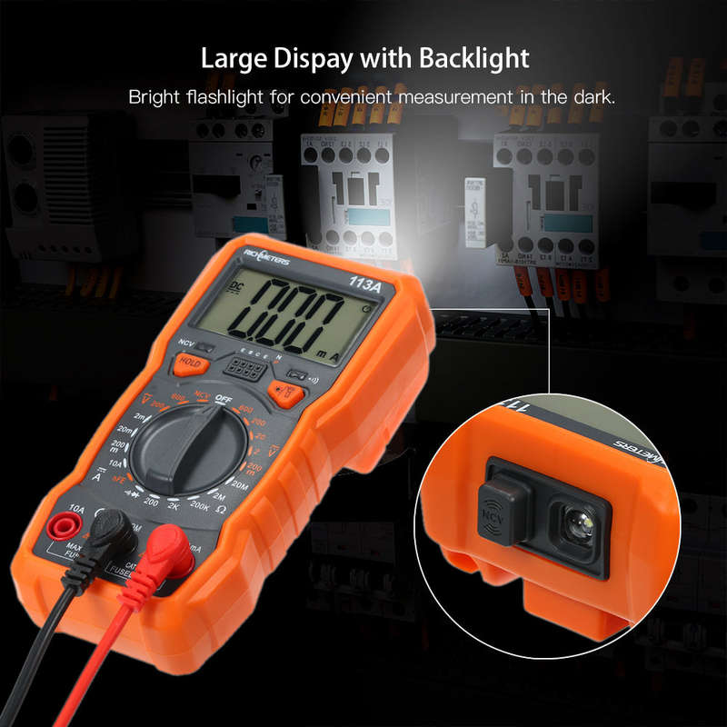 RICHMETERS RM113A NCV Digital Multimeter 2000 Counts HFE AC/DC Voltage Measuring Meter  with M
