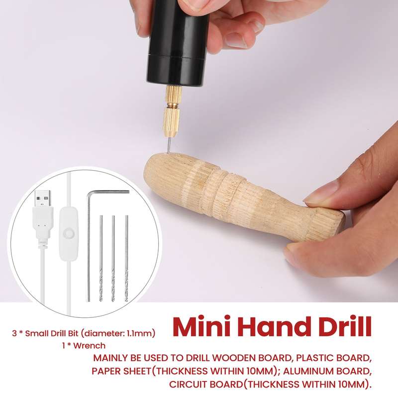 Portable Mini Electric Drills Handheld Micro USB Drill with 3pc Bits Diy Craft Tools