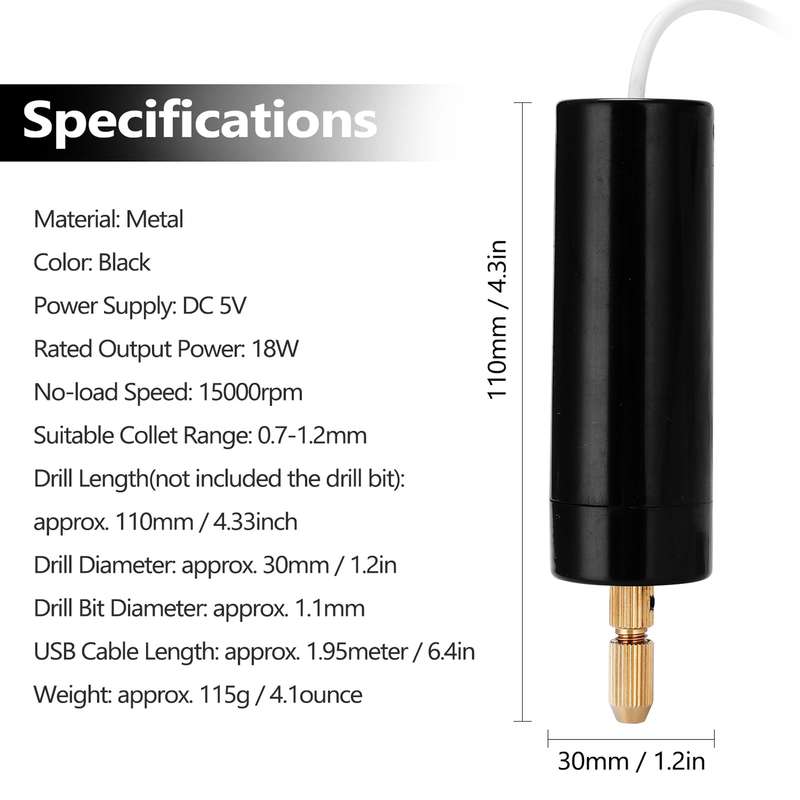Portable Mini Electric Drills Handheld Micro USB Drill with 3pc Bits Diy Craft Tools