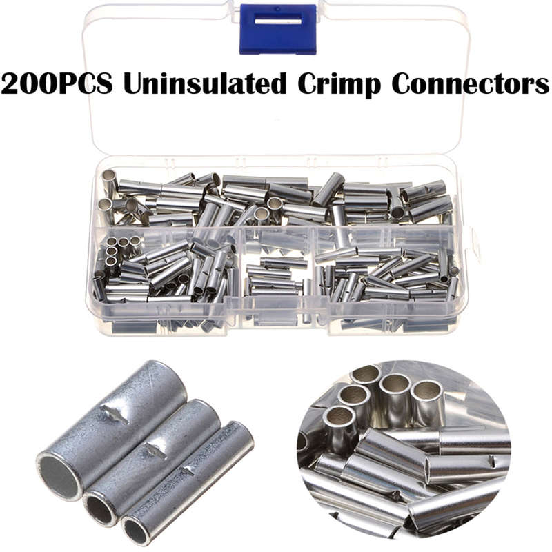200PCS/Box Non-Insulated Butt Connectors Uninsulated Electrical Wire Ferrule Cable Crimp Terminals w