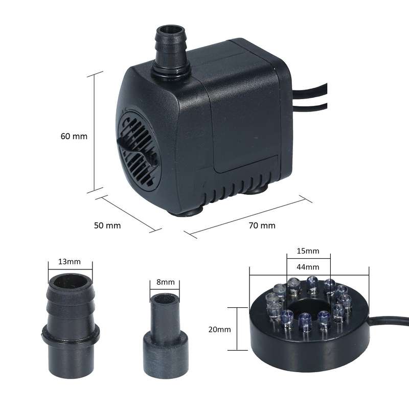 LED Light Submersible Pump 800L/H Ultra-Quiet Aquarium Pond Tank Pool Water Fountain Pump UK Plug