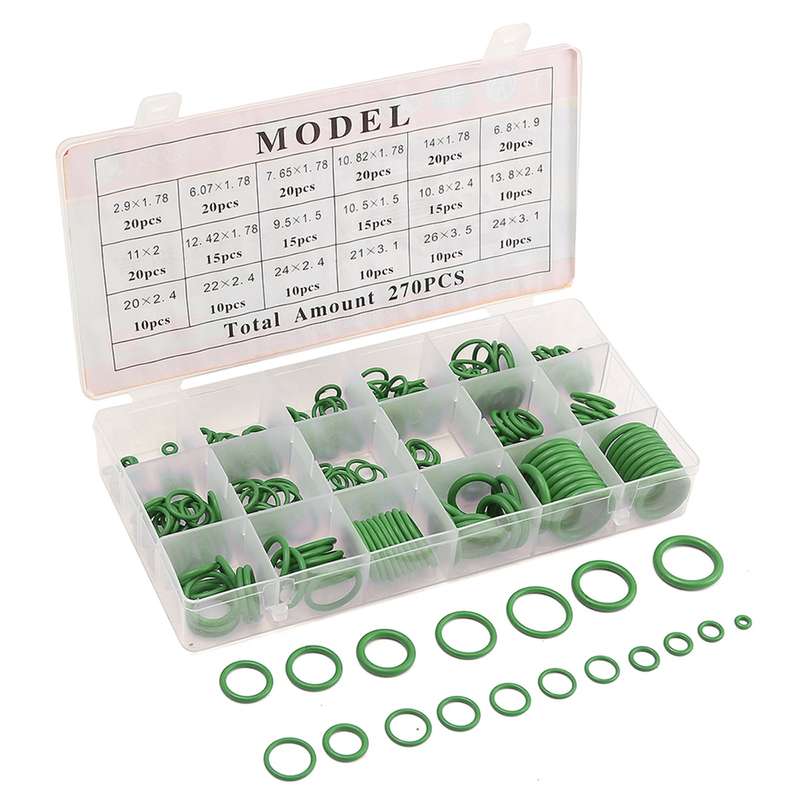 Rubber O-Ring 270Pcs R134A Car Airconditioning Sealing Set Rubber O-Ring Washer Seals with Pl