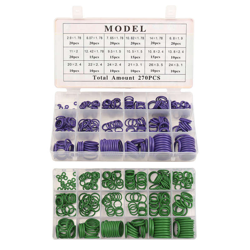 Rubber O-Ring 270Pcs R134A Car Airconditioning Sealing Set Rubber O-Ring Washer Seals with Pl