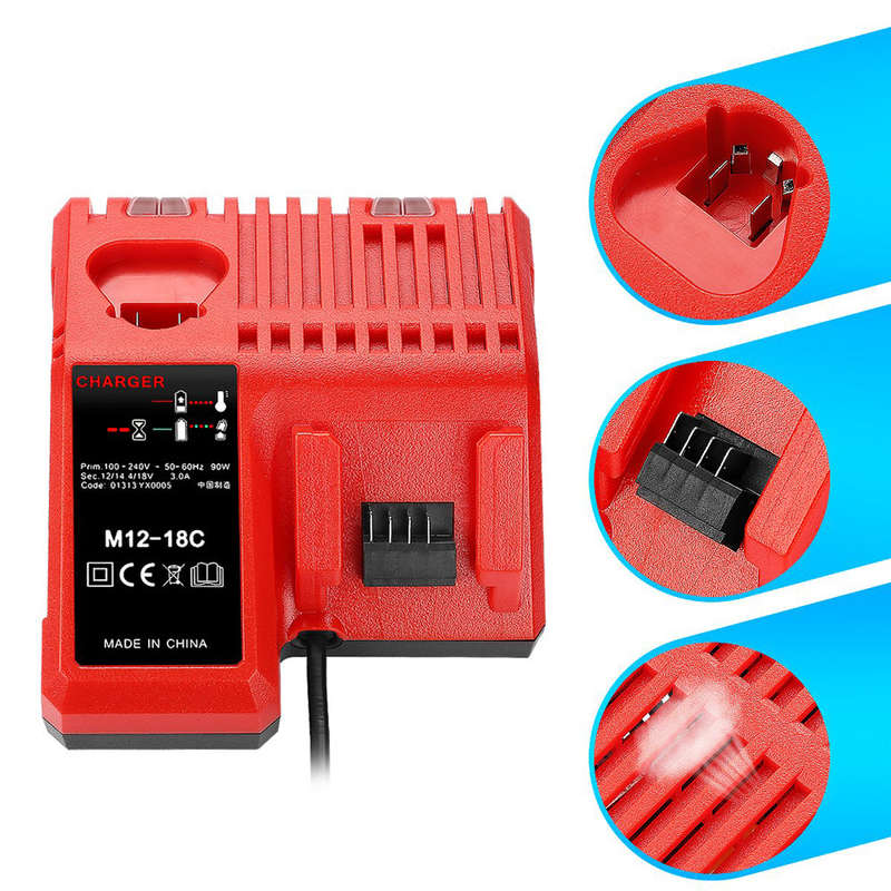 M12-18C Li-ion Battery Charger for Milwaukee 12 V 14.4V 18V C1418C 48-11-1815/1828/1840 M18 M14 M12