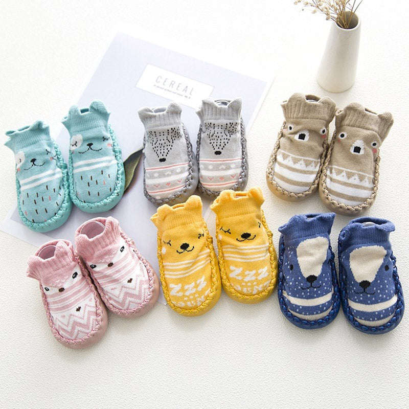 Baby Socks with Rubber Dots Soles Anti-Slip Soft Sole Cute Cartoon Floor Socks for Children I