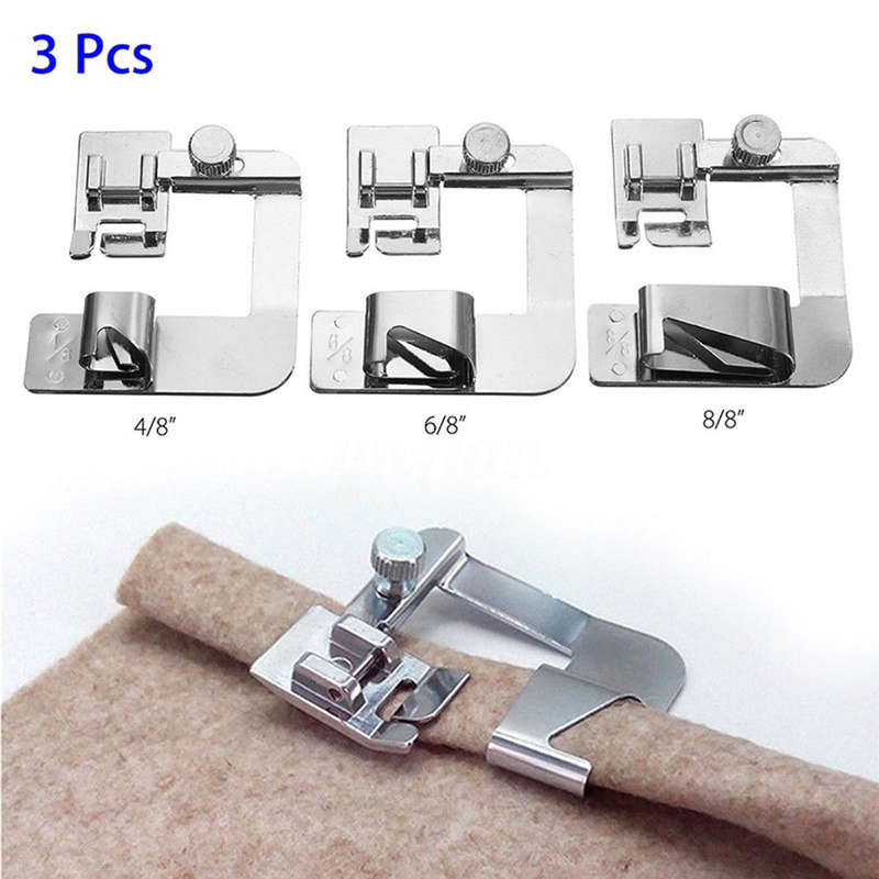 3Pcs Wide Foot Set Hemmer Adjustable Rolled Hem Snap-On Presser For Domestic Sewing Machine Parts Ho
