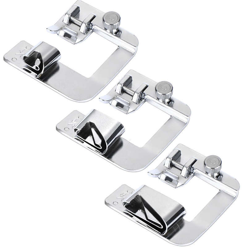 3Pcs Wide Foot Set Hemmer Adjustable Rolled Hem Snap-On Presser For Domestic Sewing Machine Parts Ho
