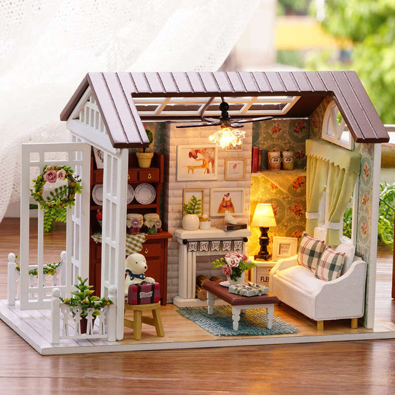 DIY Miniature Dollhouse Kit Realistic Mini 3D Wooden House Room Craft with Furniture LED Lights Chil