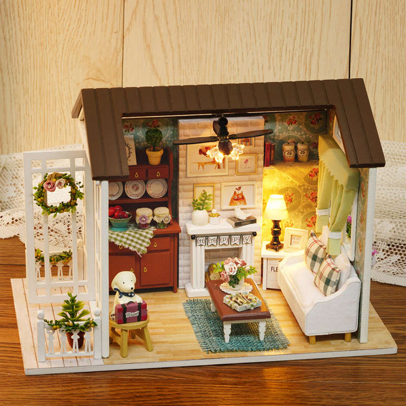 DIY Miniature Dollhouse Kit Realistic Mini 3D Wooden House Room Craft with Furniture LED Lights Chil