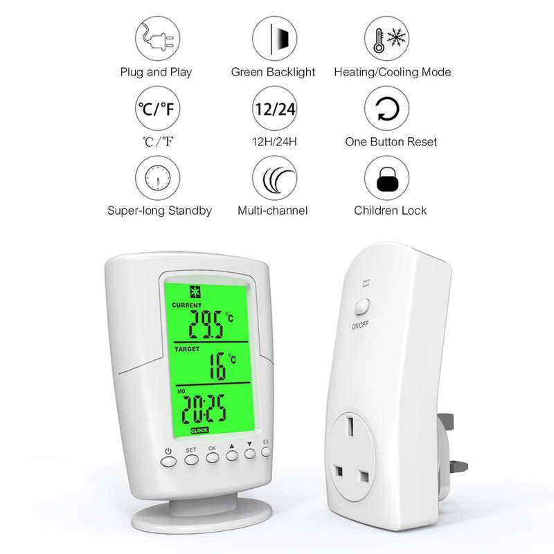 Smart Programmable Wireless Remote Thermostat + Plug in Socket Heating Cooling Program Temperature C