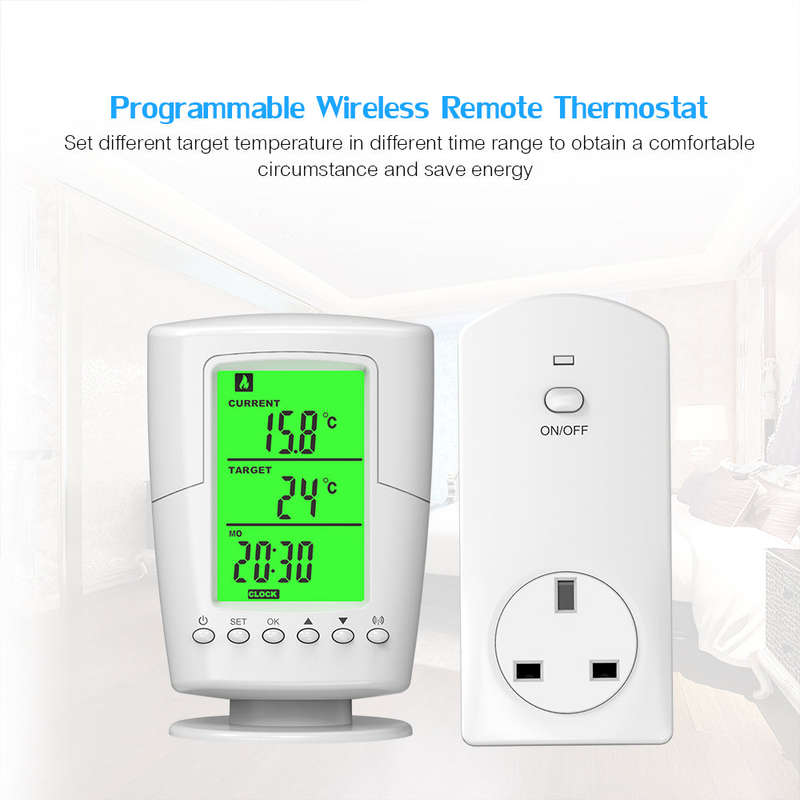 Smart Programmable Wireless Remote Thermostat + Plug in Socket Heating Cooling Program Temperature C