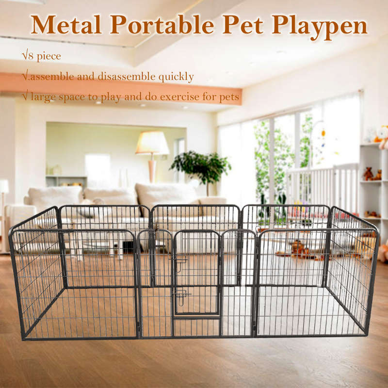 Pet Playpen Dog Exercise Pen Metal Portable Dog Fence 8 Panel for Dogs Pets