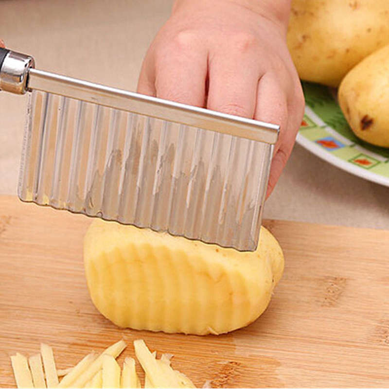 Potato Ripple Knife Crinkle Cutter Wavy Chopper French Fry Slicer Vegetable Salad Chopping Knife Sta