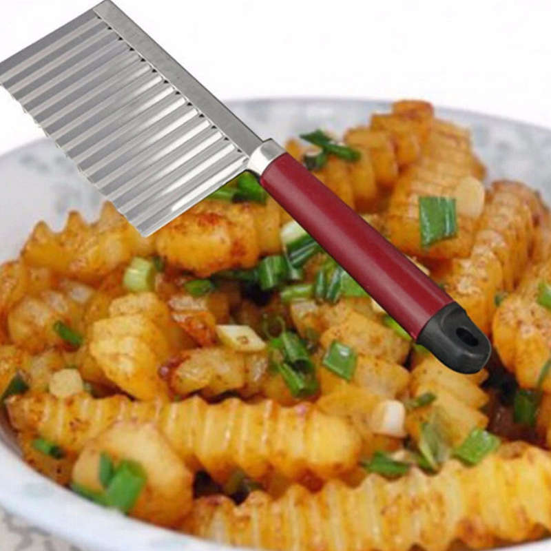 Potato Ripple Knife Crinkle Cutter Wavy Chopper French Fry Slicer Vegetable Salad Chopping Knife Sta