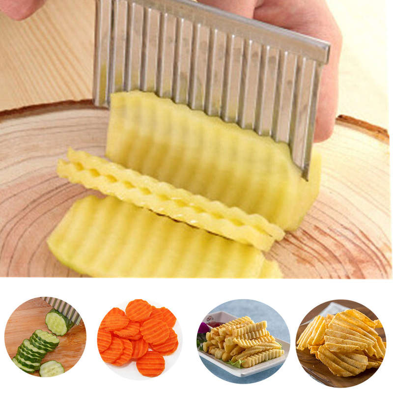 Potato Ripple Knife Crinkle Cutter Wavy Chopper French Fry Slicer Vegetable Salad Chopping Knife Sta