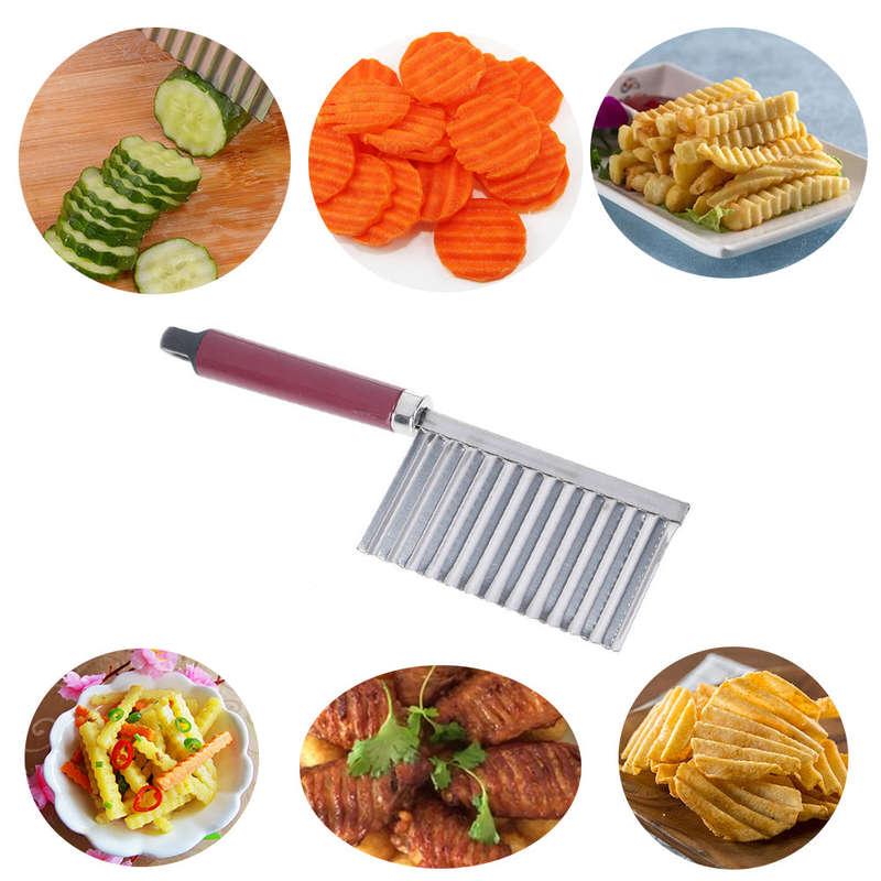 Potato Ripple Knife Crinkle Cutter Wavy Chopper French Fry Slicer Vegetable Salad Chopping Knife Sta